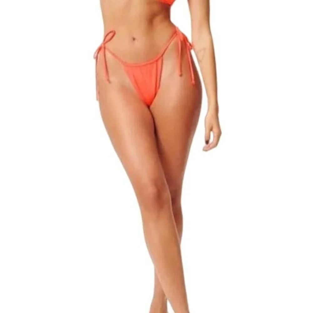NEW Good American Women's Size (2) M Hot Coral Pink Tiny Ties Bikini Bottom